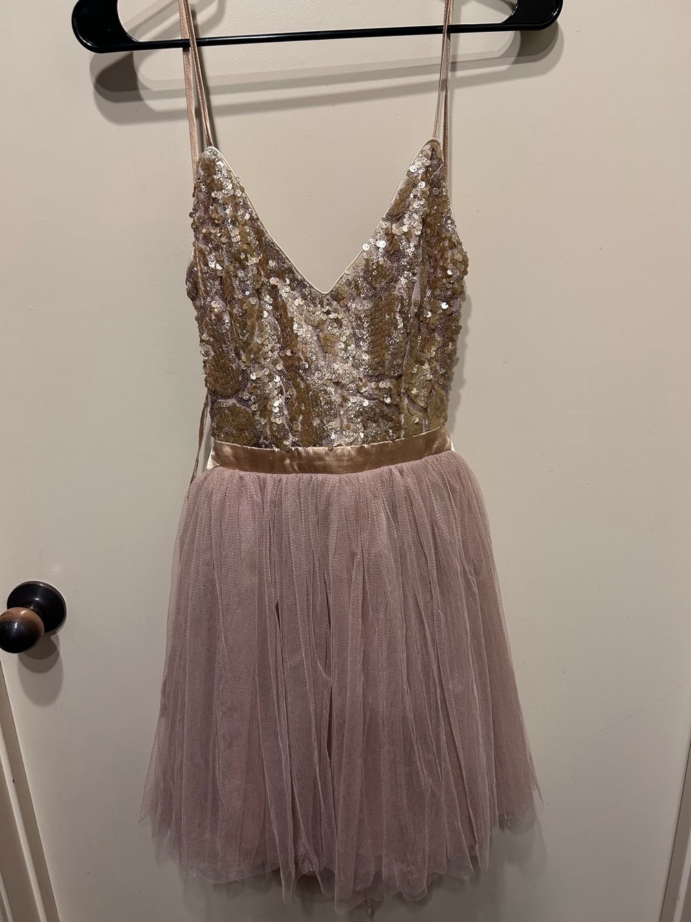 Rare Fashion Nova Rose Gold Sequin Tulle Mini Dress